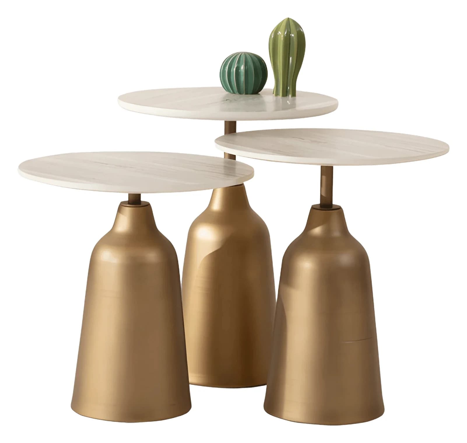 Beige Nesting Tables — in brass bottle