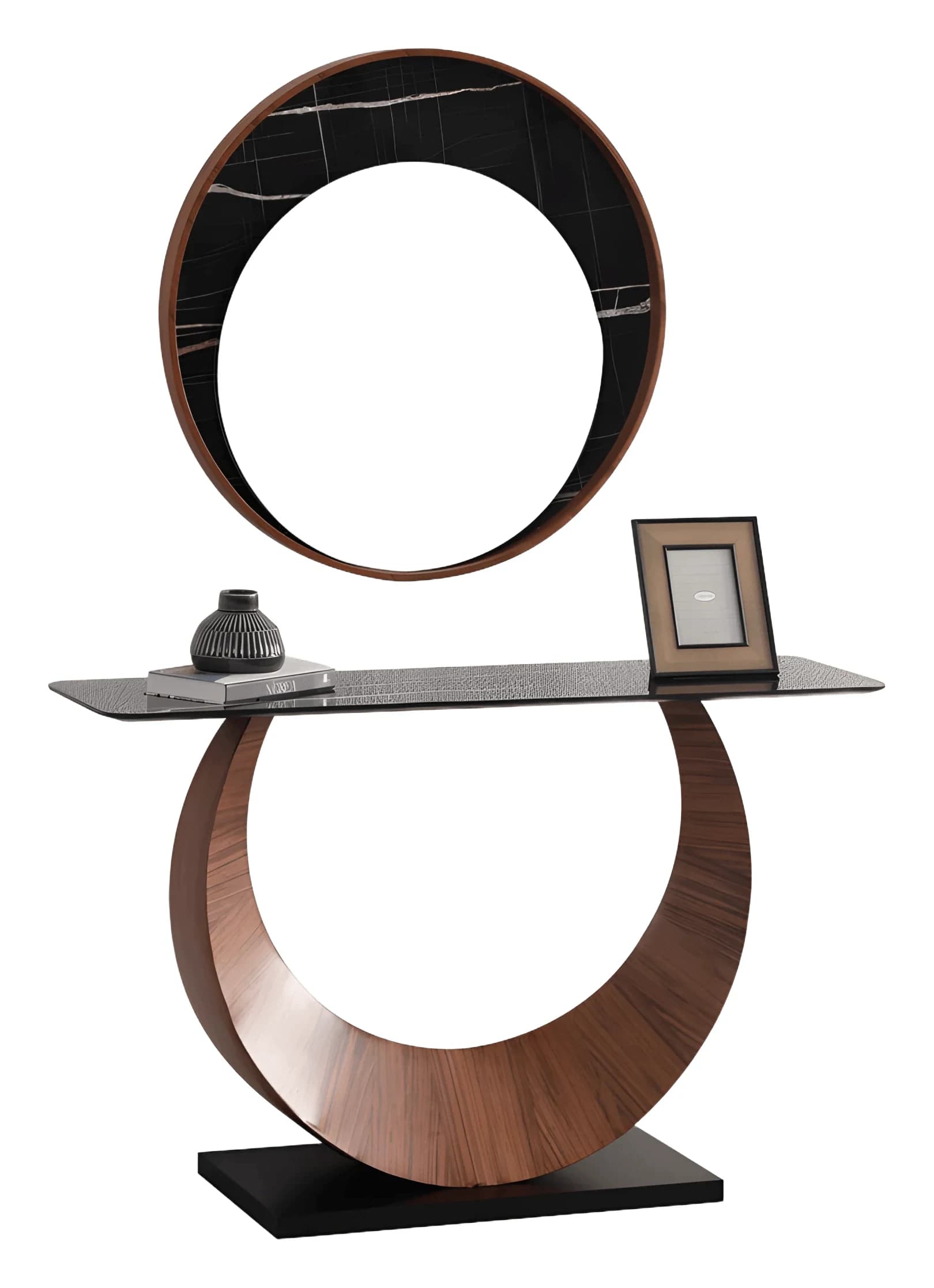 Cali Console & Mirror — in walnut