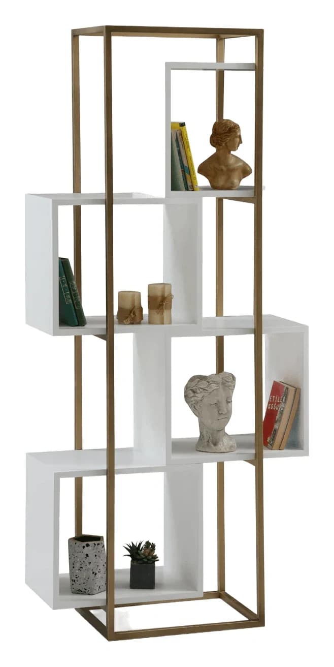 Cruze Bookcase — in white&brass