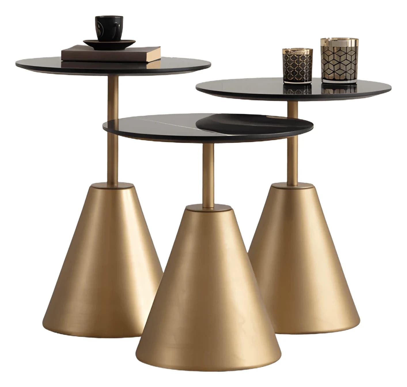 Dark Nesting Tables — in brass conical