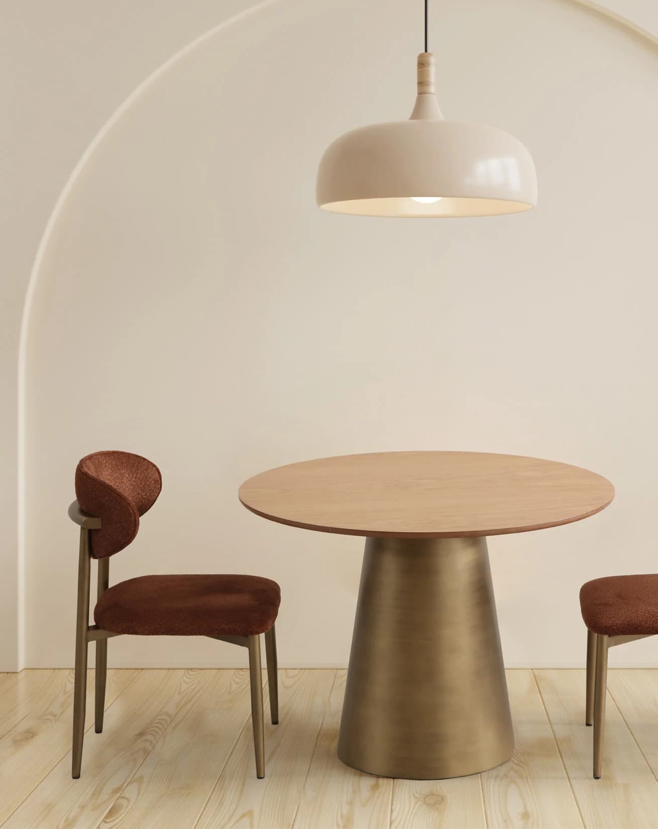 Kafka Round Dining Table — in a styled living room