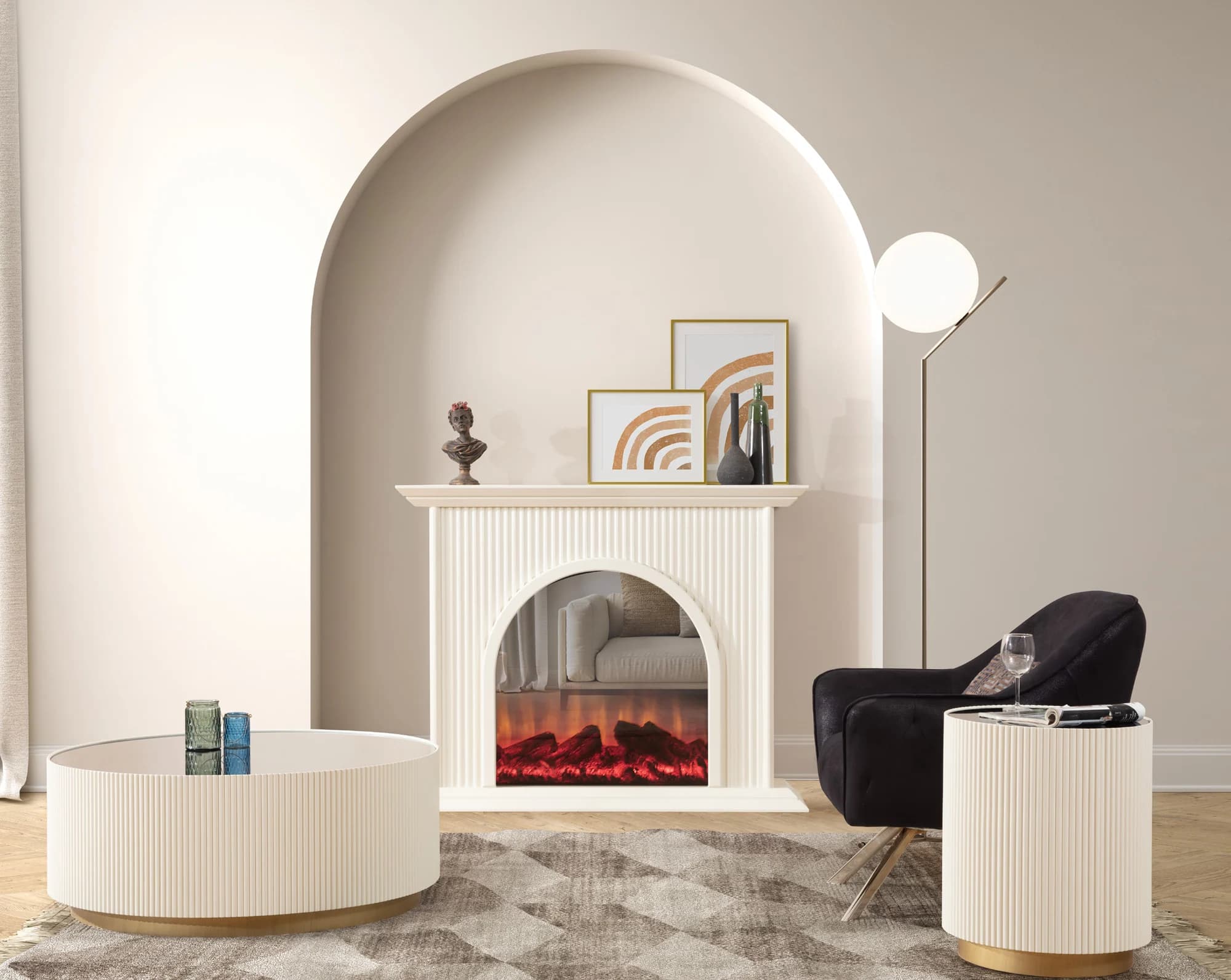 Olivia Electric Fireplace — in a styled living room