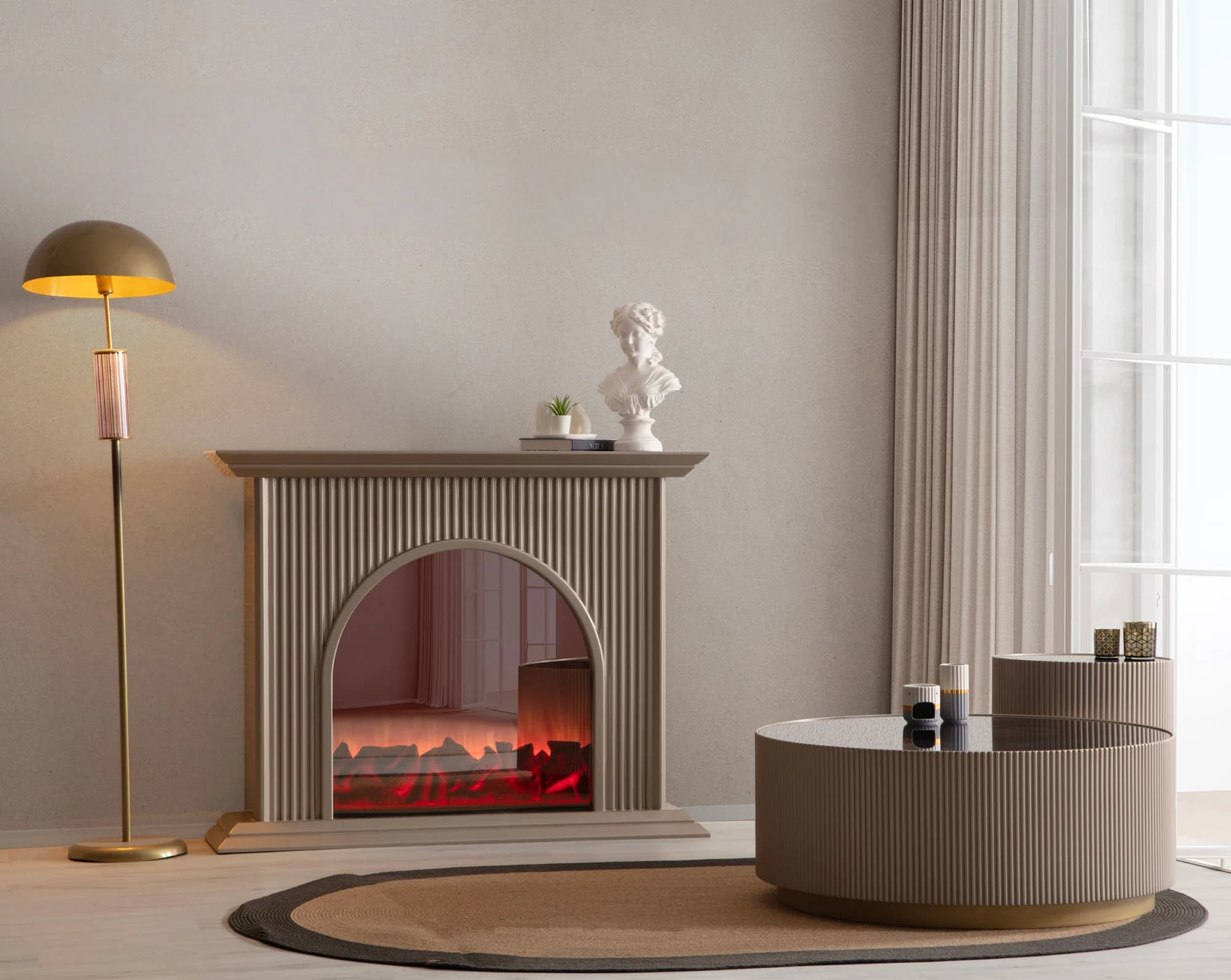 Olivia Electric Fireplace — in a styled living room