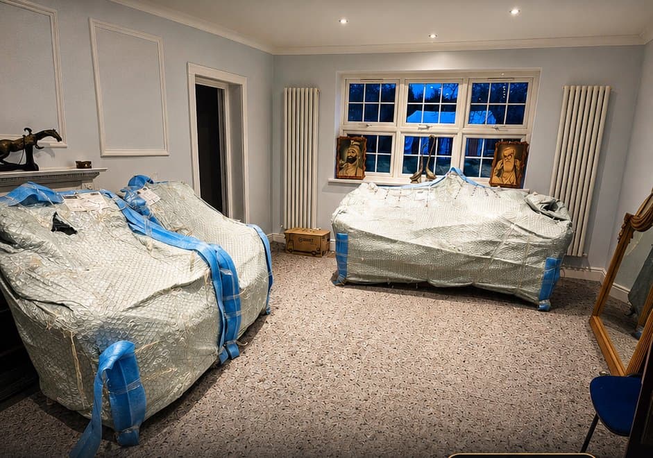 Furniture arriving fully wrapped and protected in a customer's home