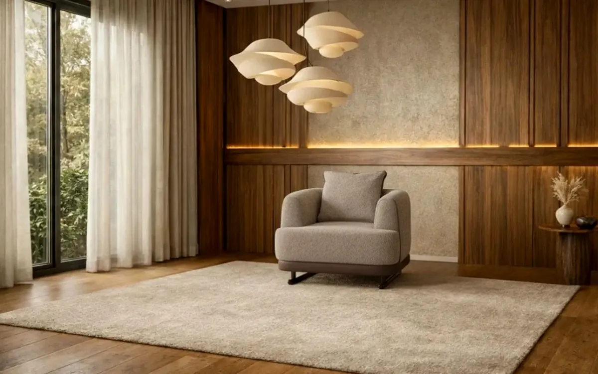 Mass Duru armchair in greige textured fabric