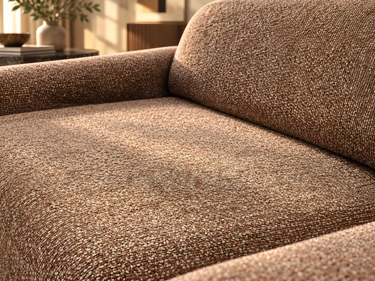 Close-up of the Vizyon seat cushion in textured brown linen