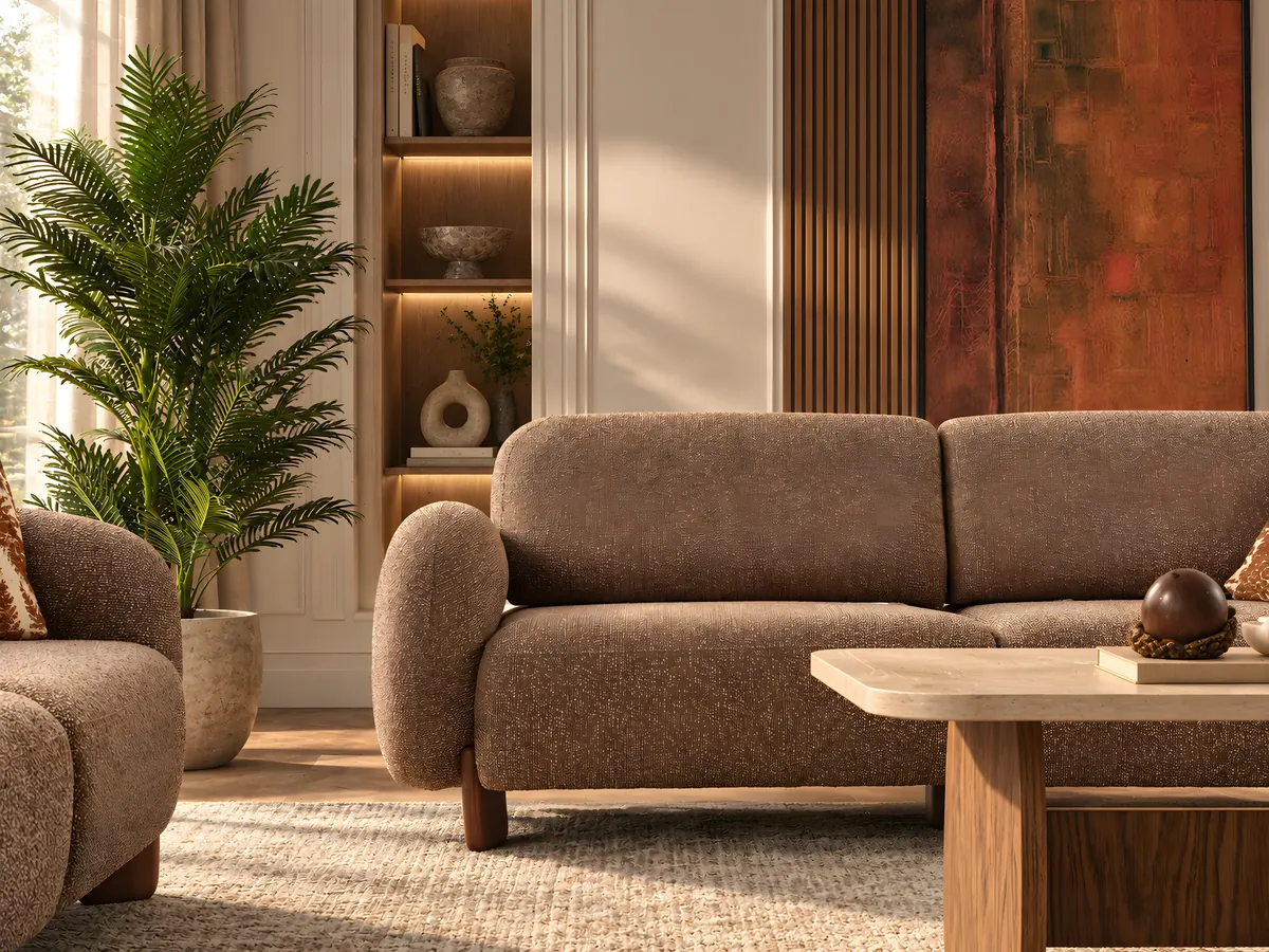 Vizyon 3-seater sofa in brown linen, front view