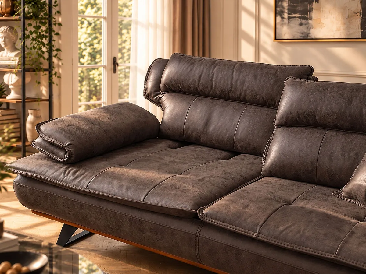 MUSTANG SOFA SET dark brown fabric corner sofa in a warm living room setting