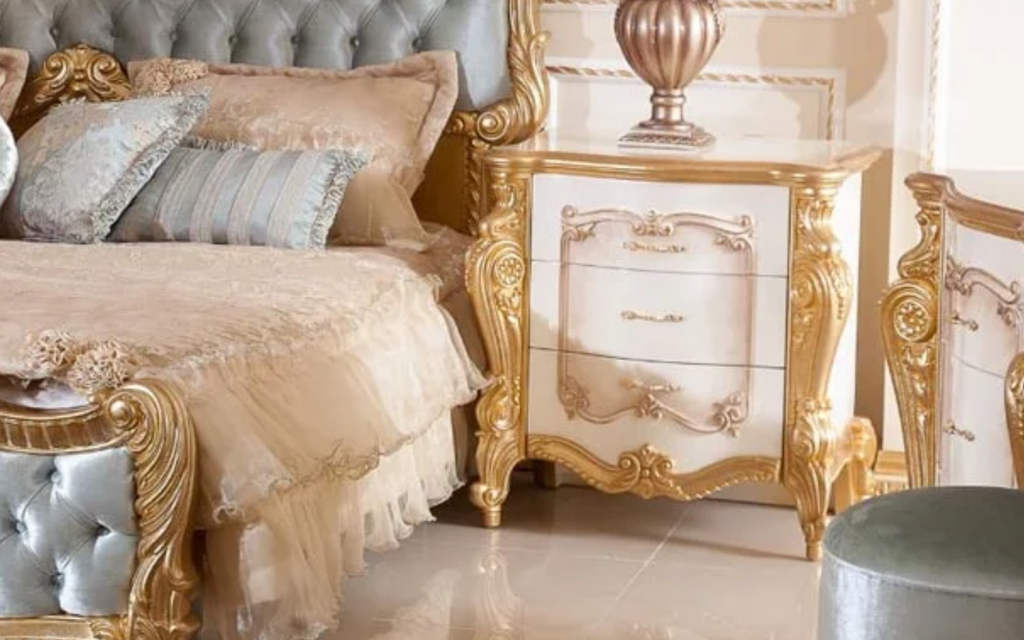 Hk İnci Klasik Krem Gold Komodin