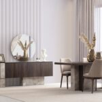 Kaliteli malzeme ve şık detaylar! Masa, konsol, sandalye uyumuyla modern yemek odası takımı.
