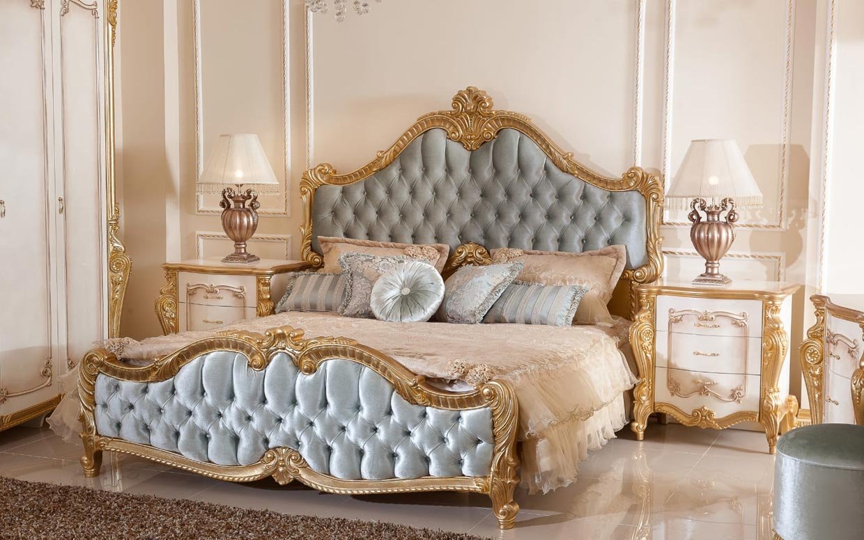 Hk İnci Klasik Krem Gold Karyola ve Başlık (Bazasız)