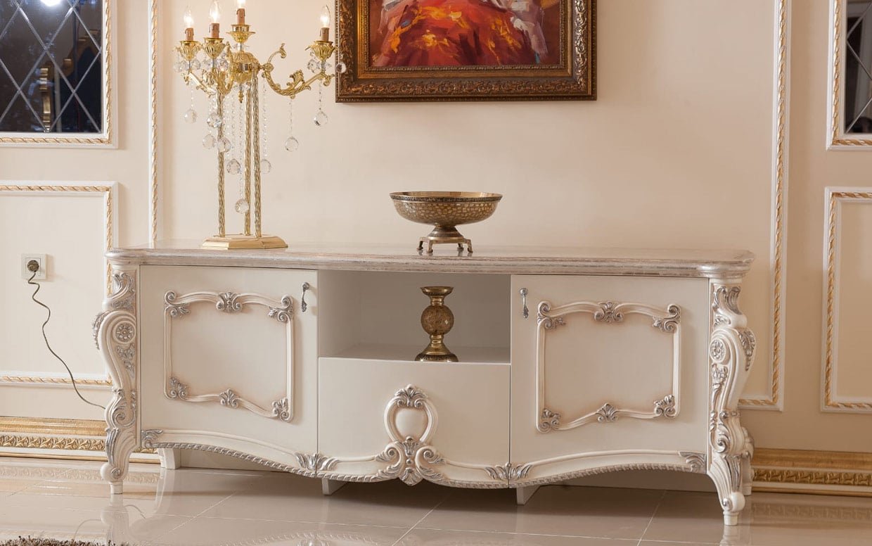 Hk İnci Klasik Beyaz Silver Tv Sehpası