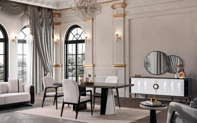 Modern ve minimal tasarımıyla dikkat çeken bu yemek odası takımı, konforlu oturum alanı ile keyifli yemekler sunar.