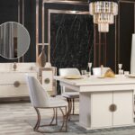 Sade ama etkileyici çizgilerle tasarlanan modern yemek odası, evinize lüks bir dokunuş katar.