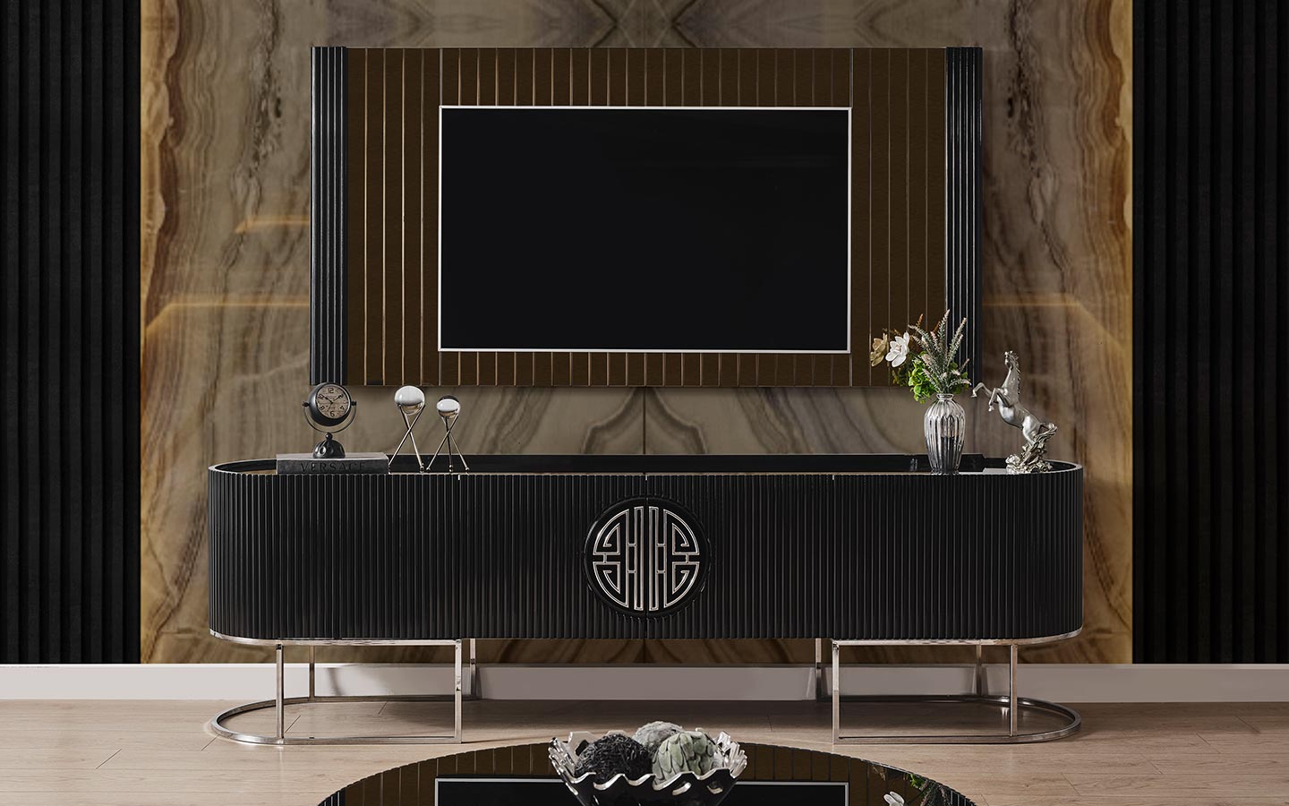 Gucci Silver Black Tv Ünitesi Arka Pano