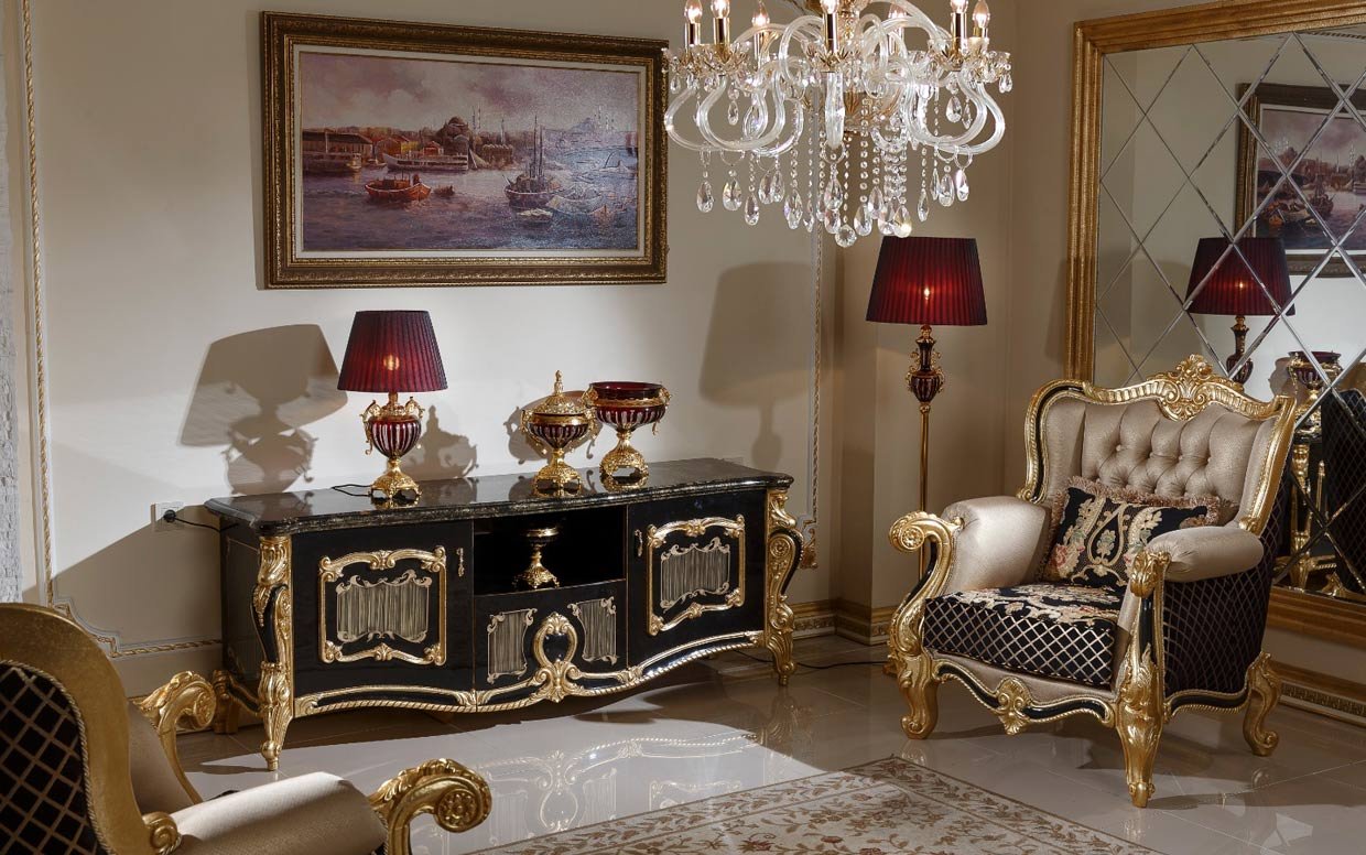 Hk İnci Klasik Siyah Gold Tv Sehpası