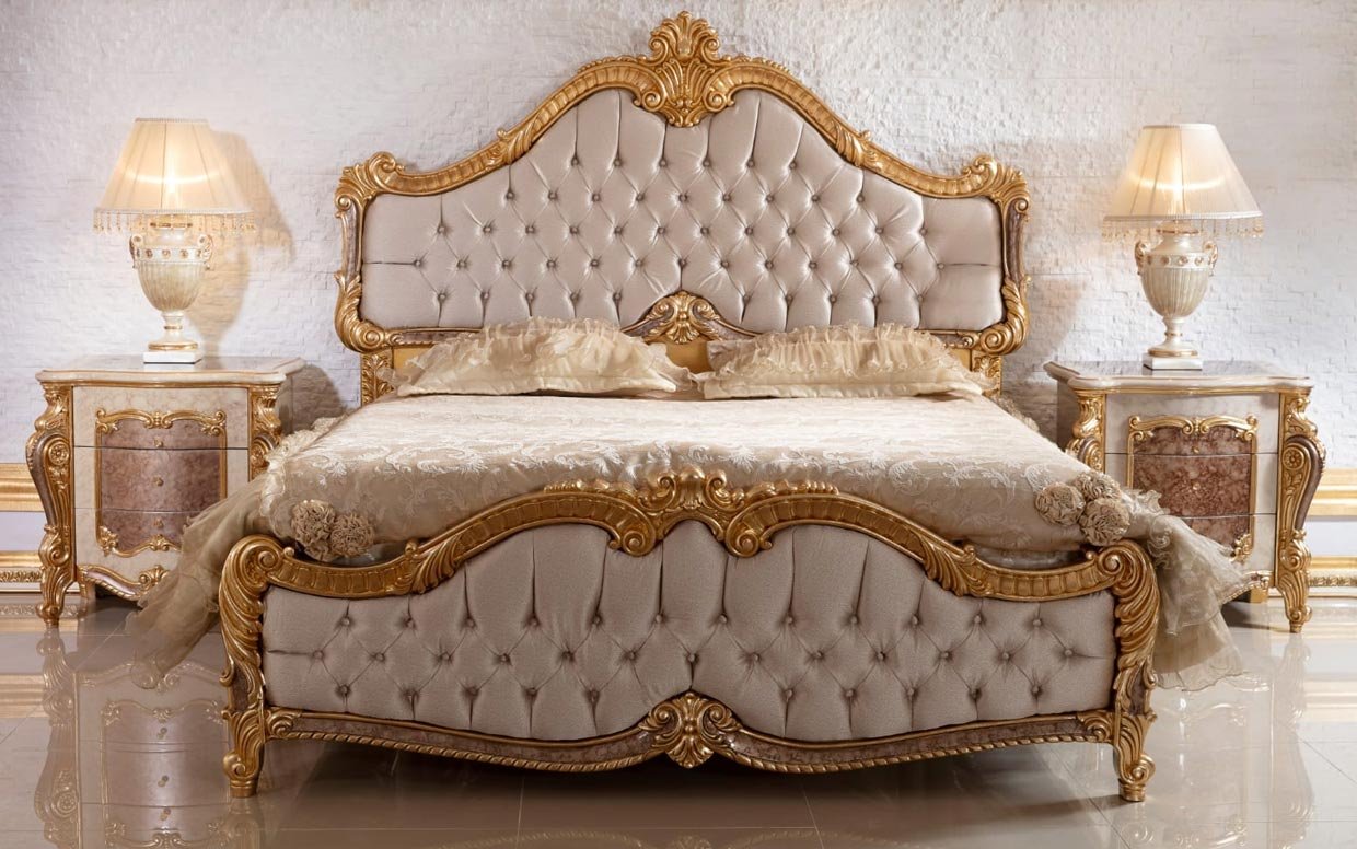 Hk İnci Klasik Kahve Gold Karyola ve Başlık (Bazasız)